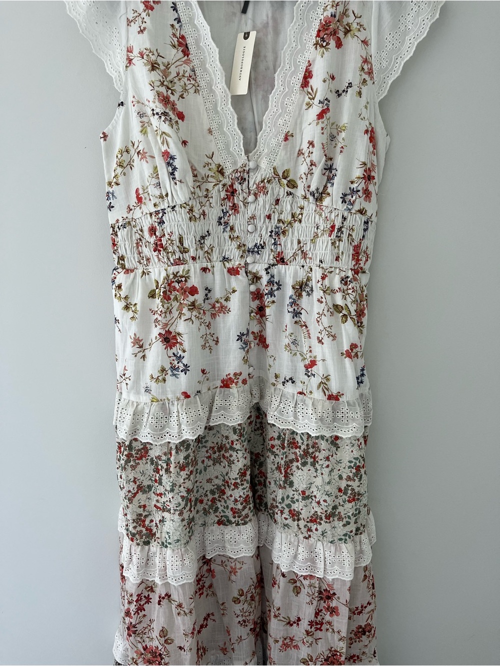 NWT By Anthropologie Peregrine Tiered Deco Midi Dress Floral Lace Cotton - Picture 5 of 8